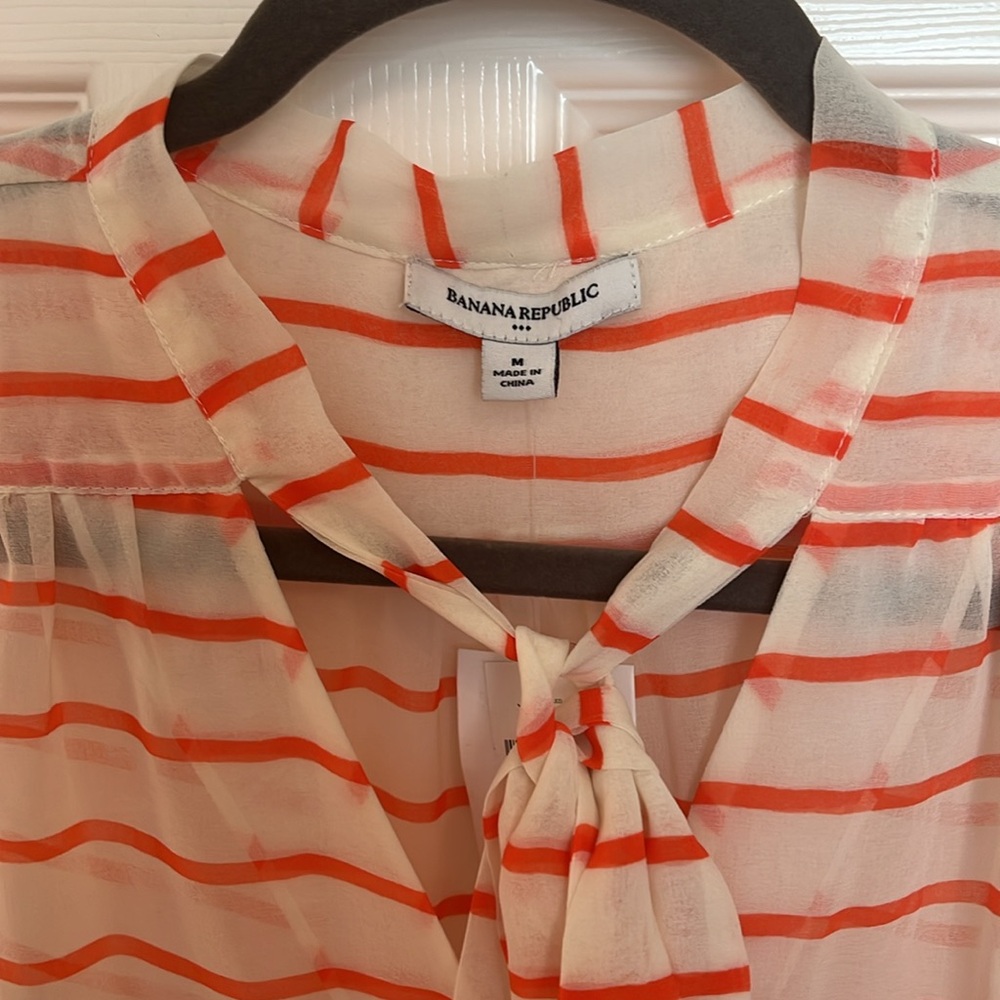 NWT Banana Republic Striped Neck Tie Blouse - Picture 3 of 6